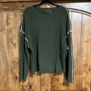 Green Sweater with White Accents
